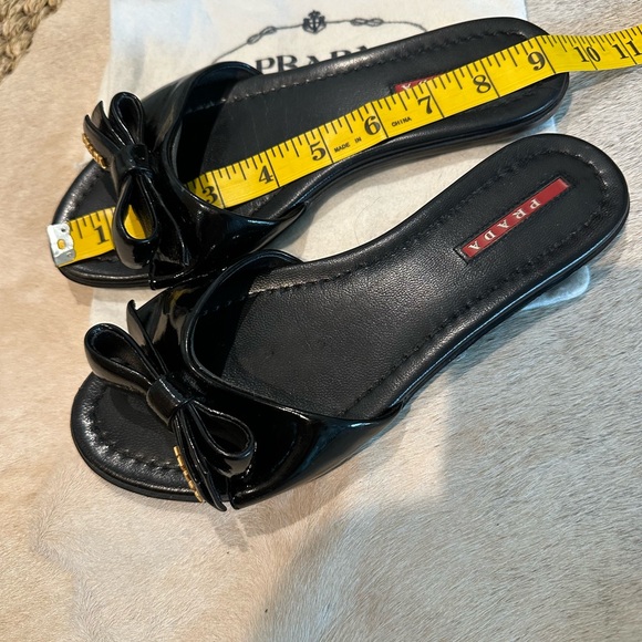 Prada black patent bow flat sandals 7.5 - Picture 9 of 11